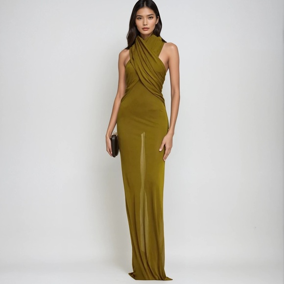 KOIR Olive Draped Hooded Maxi Dress | Inspired by saint Laurent / Cult Gaia - Picture 1 of 15